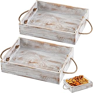 Wonderjune 2 Pack Wooden Aluminum Foil Pan Holder for 9 x 13 Disposable Baking Tin Wooden Serving Tray for Foil Pans Food Dessert Cake Containers Party Wedding Supplies (Retro White)