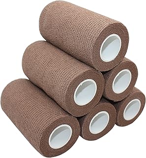 STpro Non Tessuto Coesive Elastica Benda Flessibile Bendaggio in Varia Colori 10 cm x 6 Rotoli, Brown