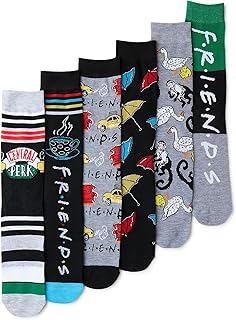 Friends TV Show Mens and Womens Novelty Socks - 6 Pack Casual Crew Socks Set, Shoe Size 8-12