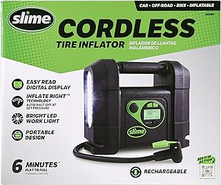 Slime 40080 Cordless Tire Inflator, Rugged Portable Air Compressor Pump