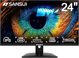 سانسوي شاشة كمبيوتر 24 انش IPS FHD 1080P 75HZ HDR10 مع HDMI وVGA ومنافذ DP بدون اطار/عناية بالعين/امالة مريحة/مكبرات صوت مدمجة (ES-24X5A كيبل HDMI متضمن)، أسود