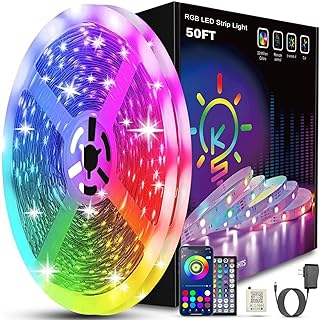 شريط مصابيح LED بطول 50 قدم، شرائط اضاءة كيب سمايل 5050 RGB متغيرة الالوان، مصابيح LED لغرفة النوم والمطبخ وديكور المنزل، ار جي بي (أحمر، أخضر، أزرق)