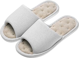 Echoapple Women Mens Unisex Washable Cotton Open-Toe Home Slippers Indoor Shoes Comfy Velvet Lined Memory Foam Indoor Shoes, Grey, 39.5/40.5 EU