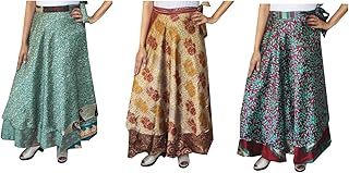 Wholesale 3 Pcs Lot Two Layers Women's Indian Sari Magic Wrap Around Long Skirt