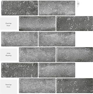 ارتومورو بلاط باكسبلاش فاخر 12 انش × 12 انش للمطبخ قابل للتقشير واللصق، لاصق ثلاثي الابعاد ذاتي اللصق على بلاط مترو الانفاق للمطبخ والحمام - لوحات حائط مقاومة للماء (رمادي)