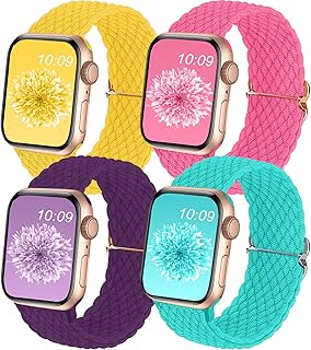 4Pack Braided Solo Loop Compatible with Apple Watch Band 38mm 40mm 41mm 42mm 44mm 45mm 49mm, Washable Stretchy Woven Nylon Strap Wristband Women Men for iWatch Series 9 8 7 6 5 4 3 2 1 SE Ultra