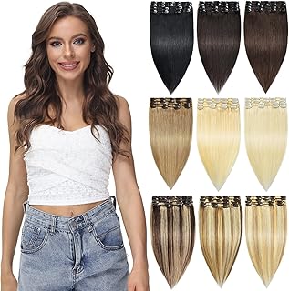 Luxiremi Clip in Human Hair Extensions 8Pcs 18 Clips Real Human Hair 13 inch 80g Warm Platinum Blonde Clip on Hair Extensions