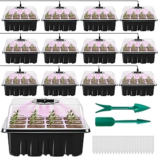 مجموعة بذور للمبتدئين مكونة من 20 قطعة صينية 240 خلية مع انبات خفيفة قبة قابلة للتعديل للرطوبة وقاعدة دفيئة صغيرة للزراعة الداخلية لصواني الشتلات