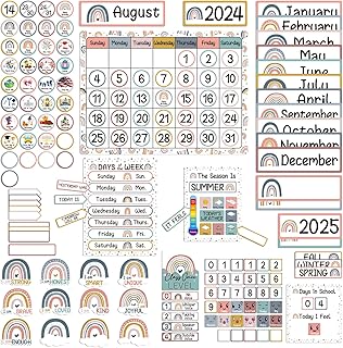 مجموعة لوحات اعلانات تقويم بوهو بالوان قوس قزح من 98 قطعة مع المواسم والمهرجانات والطقس وايام الاسبوع لمستلزمات تزيين المنزل والفصول الدراسية