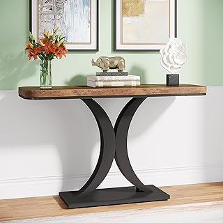 Tribesigns Industrial Console Table, 100 cm Narrow Entryway Foyer Table with Geometric Base, Rustic Hallway Accent Table for Living Room, Entrance