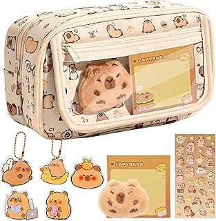 Capybara Pencil Case, Multi-layer Pencil Case with Large Capacity, with Capybara Doll Key Ring, Brooch Stickers, Removable 2-in-1 Pencil Case with Zip, faw, XM