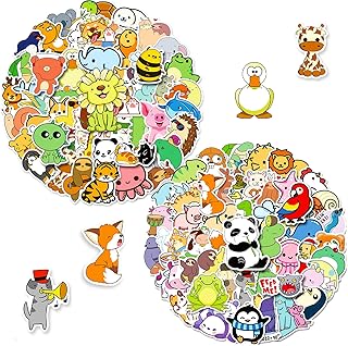 100pcs Funny Kawaii Stickers Pack Adorable Cartoon Animal Vinyl Decals for Water Bottles,Phones,Laptops - Waterproof,Durable,Cute Designs Featuring Rabbits,Bears,Penguins and More for Kids and Teens