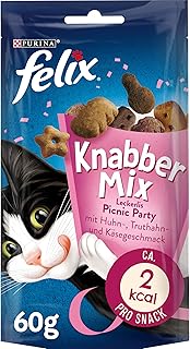 FELIX KnabberMix Picnic Party Cat Snack, Crisp Treat with 3 Flavours, Pack of 8 (8 x 60 g)