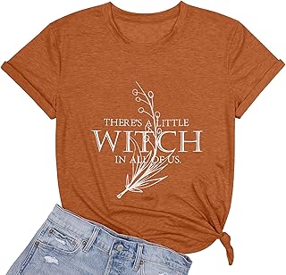 SUPEYA Women Halloween Tops Theres A Little Witch in All of Us Practical Magic Quotes Witch Shirt