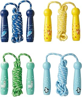 THE TWIDDLERS - Kids Skipping Ropes, Traditional Fabric & Natural Premium Wood with Animal Themed Handles﻿, Adjustable Length, Children's Jumping Ropes, Great for Birthdays, School, Stocking Fillers