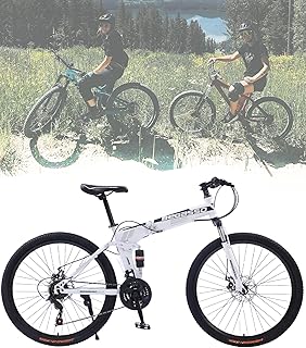 28 Inch Folding Mountain Bike, Folding Bicycle Lightweight Portable Bike 21-Speed High Carbon Steel Frame Durable Commuter & Travel Bicycle Compact Design for Urban Cycling