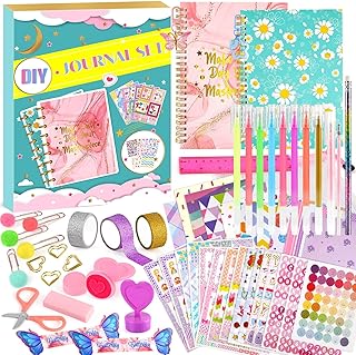 2-Pack DIY Journal Kit for Girls Set for Teen Girls Ages 8-12 Stationery Set with Stickers Scrapbook & Diary Supplies Art Crafts Kit for Kid Birthday Christmas Gift for 8-12 Year Old Girl