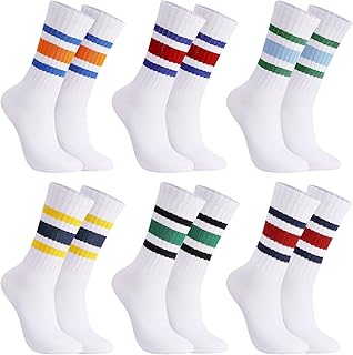 6 Pairs Crew Sport Socks Women Men Striped Crew Socks Retro Athletic Socks Casual Cotton Socks for Women Men