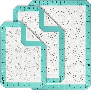 بساط ماكارون مقاوم للحرارة 260 درجة مئوية: سيليكون غير لاصق للخبز والمعجنات والبسكويت والمعجنات قابل لاعادة الاستخدام مع قياس دائري لتحسين الحواف (نصف لفة جيلي / ربع ورقة بحجم نصف ورق ، اكوا سكاي)