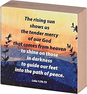 ons The Rising Sun Shows Us Mercy - Luke 1:78-79 - 3 Inch MDF Wood Block Sign for Tabletop