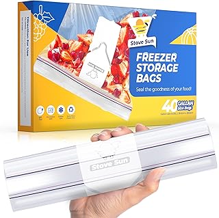 Stove Sun™️ 40 x Large Freezer Bags Resealable Heavy Duty Double Ziplock Bags, UK Gallon Food Bags Size 4.55L | BPA Free, Freezer Safe, Microwave Safe (30.6×28.8cm)