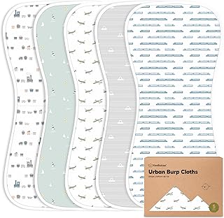 طقم مناشف تجشؤ عضوي للاطفال من الجنسين - عبوة من 5 قطع، مناشف تجشؤ فائقة الامتصاص، فوط لحديثي الولادة - مريلة بصق الحليب من القماش للجنسين - اقمشة تجشؤ (اوعية)، من كي بيبيز، قطن، متعدد الألوان، Small