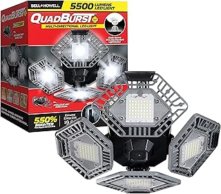 اضاءة LED رباعية برست من بيل+هويل مع 5500 لومن، 4 لوحات متعددة الاتجاهات مع 192 مصباح LED عالي الكثافة، تركيب بسيط ولاسلكي كما يظهر على التلفزيون، 80.0 واط ساعي، رمادي