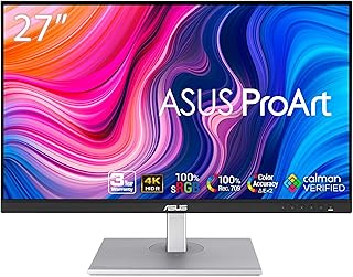 اسس شاشة عرض برو ارت PA279CV 27 انش 4K HDR UHD (3840 × 2160)، IPS، 100% sRGB/Rec. 709، ΔE < 2، موزع USB USB-C، معتمد من كالمان، عناية بالعين، محور دوار قابل للتعديل، أسود