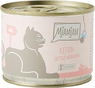 MjAMjAM - Premium Wet Food for Cats - Kitten Juicy Chicken with Salmon Oil, Pack of 6 (6 x 200 g), Grain-Free with Extra Meat