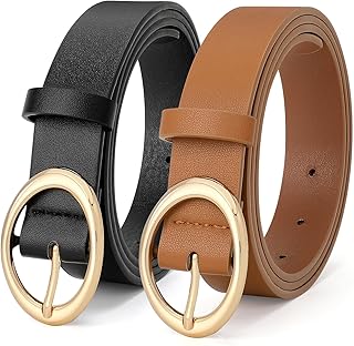 VONMELLI 2 Pack Women Leather Belts for Jeans Dresses Fashion Ladies Waist Belt Gold Buckle