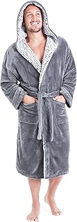 Dressing Gowns for Men | Super Soft Luxury Hooded Dressing Gown in Grey or Navy | Men's Warm and Cozy Fleece Nightwear Robe | Gifts for Men, Grey, XL