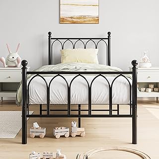 JELUTE Single Metal Bed Frame 90 x 190 cm with Headboard and Footboard Heavy Duty Foundation,Metal Slat Support, Black