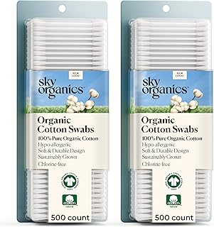 مسحات قطنية عضوية من Sky Organics (عبوة من قطعتين إجماليين 1000 قيراط) مسحات قطنية طبيعية خالية من القسوة بدون قسوة قابلة للتحلل الحيوي، مسحات قطنية طبيعية خالية من الكلور مضادة للحساسية