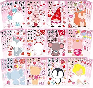 36 PCS Valentine's Day Stickers for Kids, Make Your Own Valentines Stickers 12 Designs of Bear Penguin Elephant Squirrel Gnome Stickers Valentine Party Gift Decorations Supplies