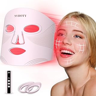 NVBOTY LED Face Mask Light Therapy, 4 Modes Portable Red Light Therapy for Face with 2000mAh Rechargeable Remote, Blue, Orange, 850NM Infrared & Red Light Mask, 400 LEDs for Anti-Aging, at Home