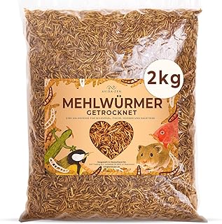 Dried Mealworms, 2 kg (Equivalent to 13 Litres) Dried Mealworms, Protein Rich Snack for Wild Birds, Fish, Reptiles and Rodents