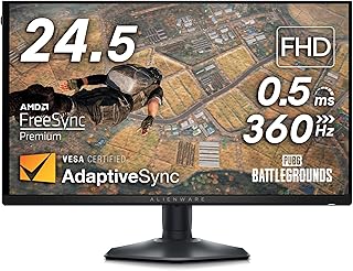 شاشة ايليانوير AW2523HF 25 انش FHD(1920 × 1080)، 360 Hz، 0.5mAh، مزامنة VESA، AMD فري سينك بريميوم، HDMI x2، منفذ العرض، منفذ USB- A x4، ضمان 3 سنوات، الجانب الداكن من القمر، LCD، متعدد الألوان