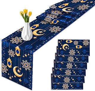 6 Pcs Blue Ramadan Table Runners Plastic Ramadan Decoration for Home 2025 Ramadan Decor Ramadan Theme Birthday Eid Party Decorations Mubarak Disposable Table Runner Table Decor,14" x 108"