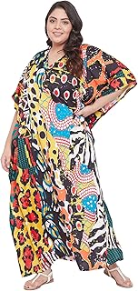 Oussum Women Plus Size Kaftans Kimono Polyester Dresses Loose Caftan Dress Ladies Evening Casual Long Maxi