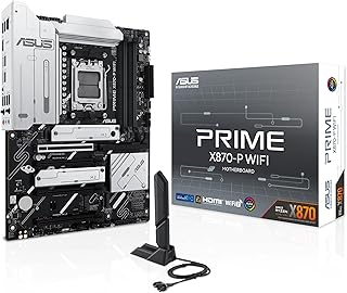 اسس لوحة ام X870-P واي فاي AMD X870 رايزن AM5 من برايم منفذ PCIe 5.0 × 16 مع دعم كامل لبطاقات رسومات الجيل القادم 4 فتحات M.2 فتحة DDR5 7 هوائي كيو Socket