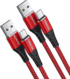 كيبل USB نوع سي 3 امبير للشحن السريع [2 بارك، احمر، 6 اقدام]، سلك شحن مضفر USB-A الى USB-C متوافق مع سامسونج جالكسي S10 S9 S8 S20 بلس A51 A11، نوت 10 9 8، وحدة تحكم PS5، كيبل شاحن هوينزن USB C