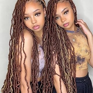 JHZHONG Soft Locs Goddess Curly Wavy Pre-lopped Goddess Locs Dreadlocs Synthetic Hair Extensions-36inch 8Packs（30#-Brown)