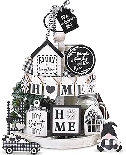 Kajaia 15 Pcs Farmhouse Tiered Tray Decor Set Home Wooden Signs Rustic Home Sweet Home Tabletop Wooden Block Sign for Home Table Decor (Home)