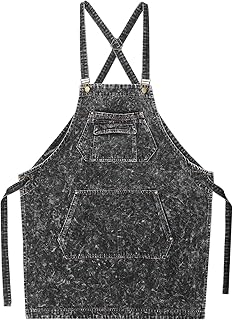 sourcing map Denim Cooking Chef Aprons 23.6"x31.5" Adjustable Kitchen Artist Gardening Apron with 4 Tool Pockets for Men Women Kitchen BBQ Grill Chef, Black, Black, 60x80cm