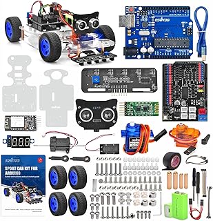 أوسويو مجموعة سيارة روبوت ذكية بجهاز تحكم عن بعد يمكنك تركيبها بنفسك للبالغين والمراهقين مع محرك توجيه كهربائي سيرفو وواي فاي وبلوتوث ورمز قابل للبرمجة متوافق مع اردوينو اونو