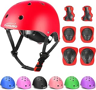 KAMUGO Kids Adjustable Helmet, with Sports Protective Gear Set Knee Elbow Wrist Pads for Toddler Age 2-8 Boys Girls, Bike Skateboard Hoverboard Scooter Rollerblading Helmet Set