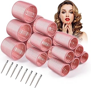 26Pcs Ceramic Thermal Hair Rollers Heatless Hair Curler-18 Hair Rollers with 8 Clips for Long Short Hair and Bangs,Self Grip Large Rollers for Women to Sleep In(Pink)