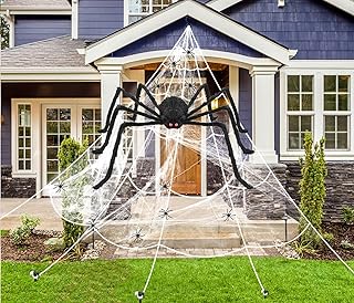 Outdoor Spider Decorations, 41pcs Fake Spiders & 1pcs Giant Web - Halloween Decor for Indoor/Outdoor Parties