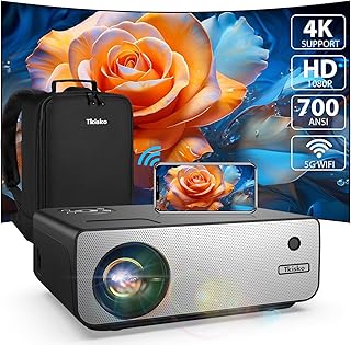 جهاز عرض تكيسكو مع واي فاي وبلوتوث، 700 ANSI FHD 1080P 4K، جهاز عرض افلام محمول خارجي، 4D/4P وتقريب 50%-100%، ذكي للجوال/الكمبيوتر/عصا التلفزيون، اسود مات، TO1، 1920 x 1080