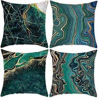 Betadistor Green Cushion Covers Pack 4 18"x18" Abstract Marble with Green, Blue, Gold Modern Decorative Throw Pillow Covers Pillowcases for Sofa Patio Home Decor, Marble, 507-0134